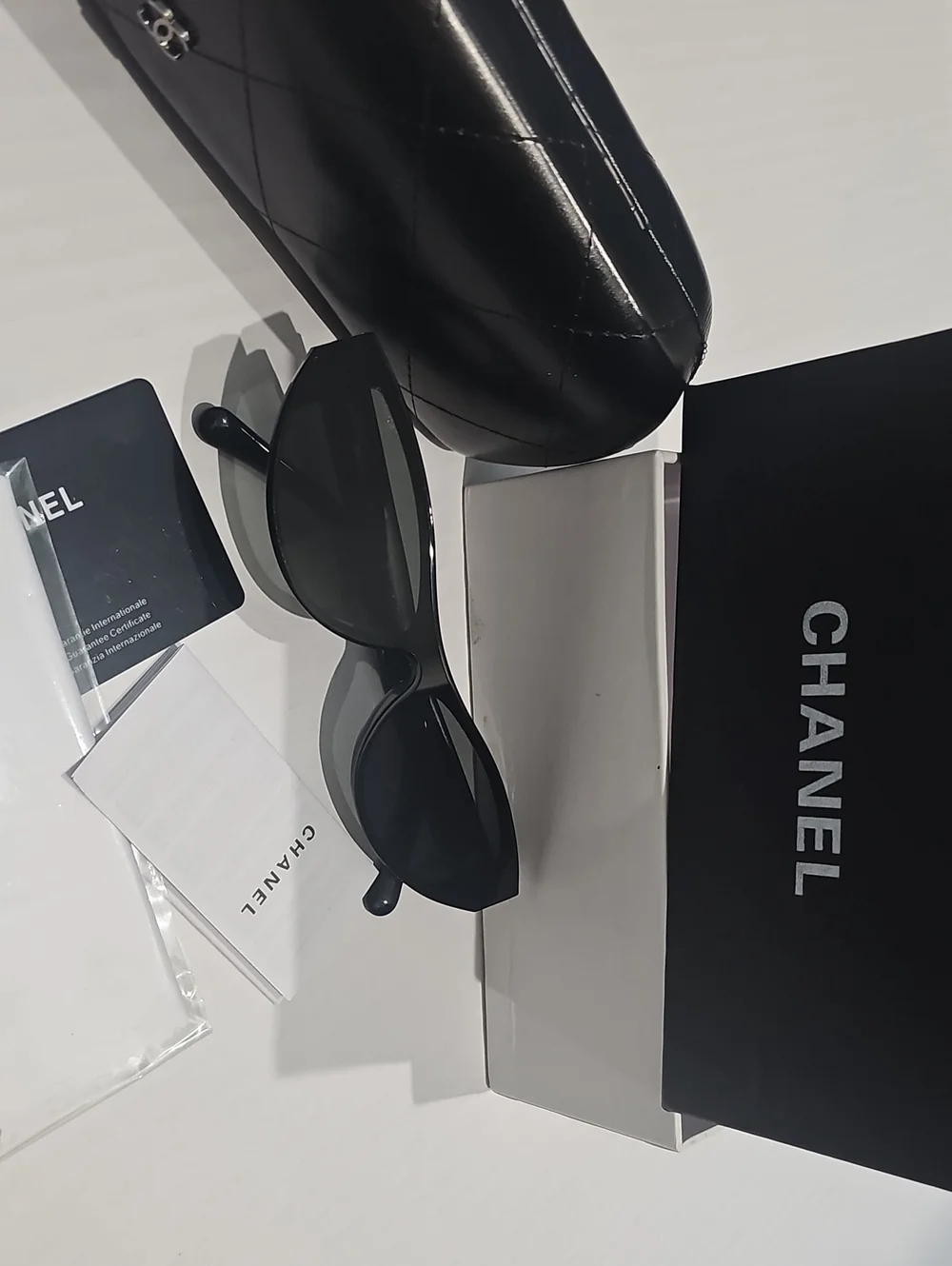 CHANEL Black Cat Eye Sunglasses with Quilted Case Chanel Acetate Cat Eye Sunglasses 6057 Black White 1648668  main image 3
